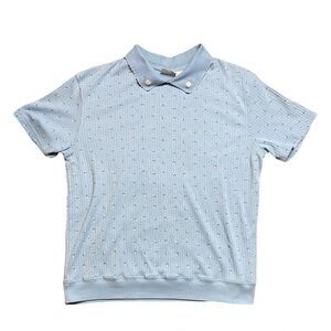 Vintage 90s Blue Floral Banded Polo Size L